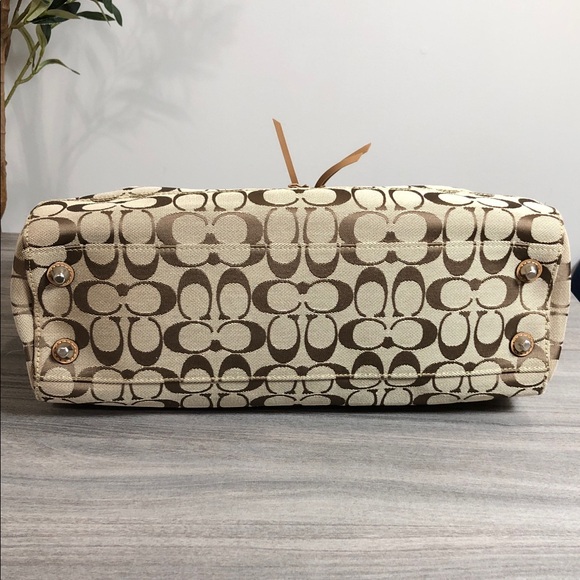 Coach Beige and Brown Signature Shoulder Bag With Tassel (BG1) - Picture 7 of 13